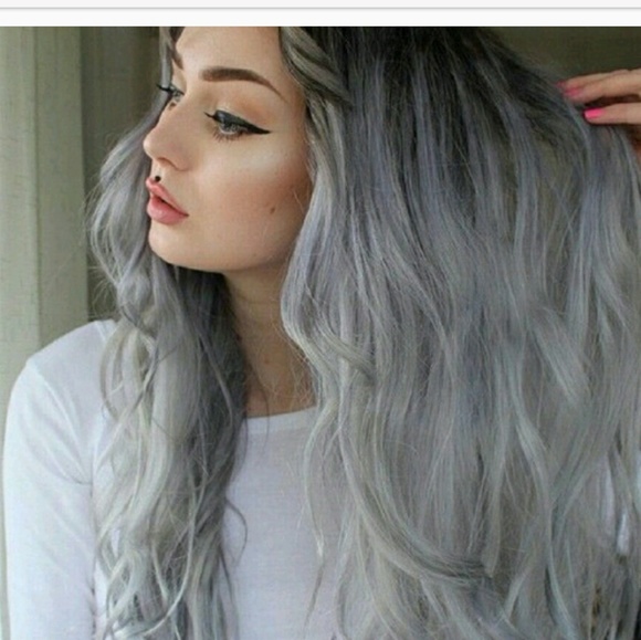 Ombre Black Gray Lace Front Wig
